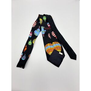 Roberto Cellini Silk Tie Mens Black Hot Air Balloon Whimsical Italian Silk Tie